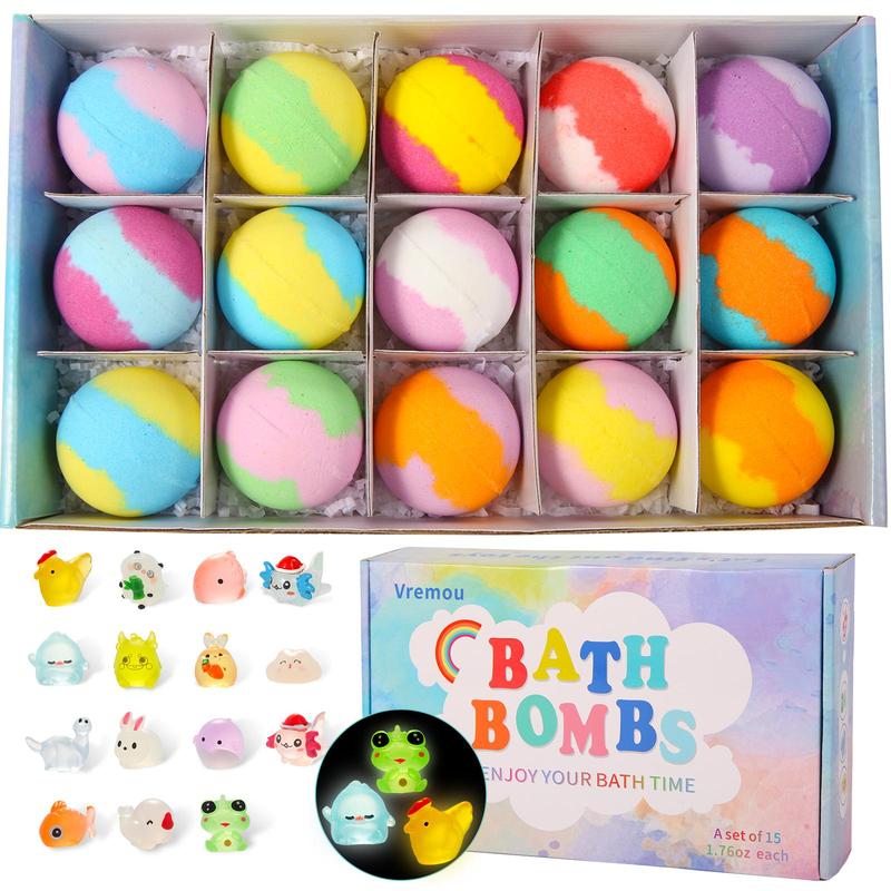 Fragrance Bath Bomb Set, 15pcs box Colorful Bath Bombs with Toy Inside, Moisturizing Body Care Products for Women & Girls