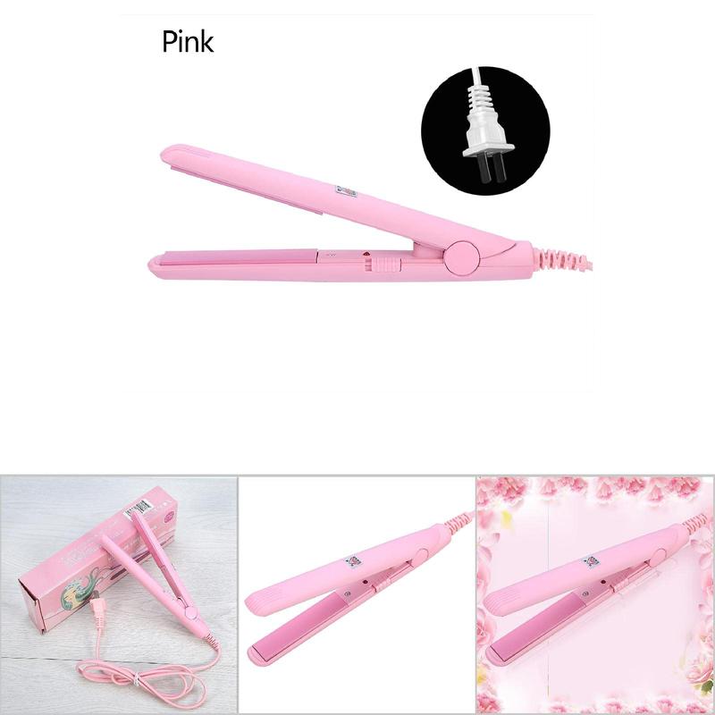 Hair Straightener, Flat Curler, 25W PTC Straightener and Curler in One Mini Straightener (Pink, US Plug)