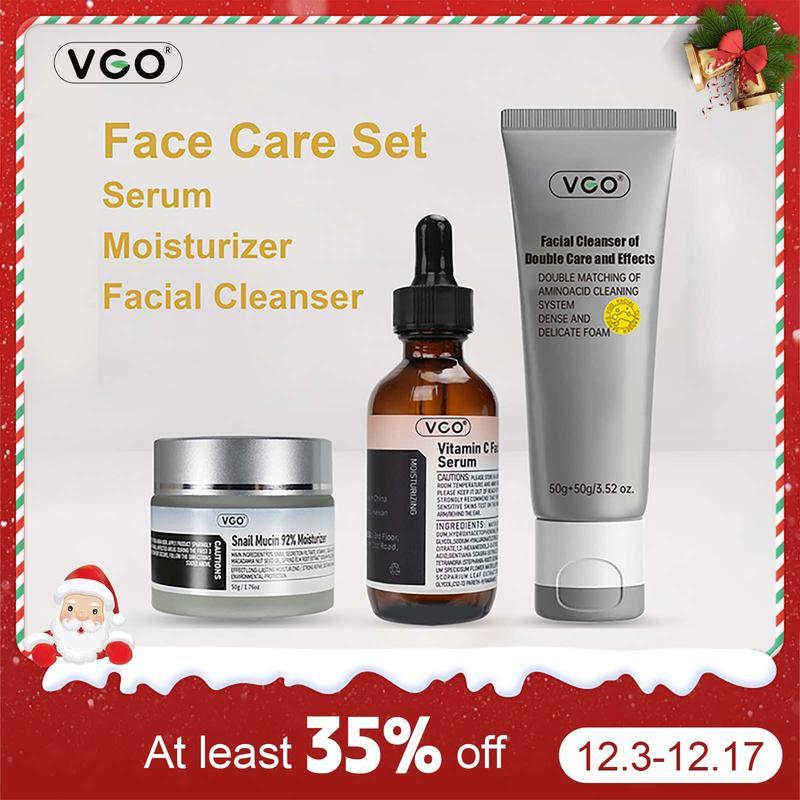 VGO Skincare Set - Vitamin C Serum, Moisturizer & Cleanser - Boost Radiance, Hydrates & Repairs   Comfort repair set facial care Cleansing Acne