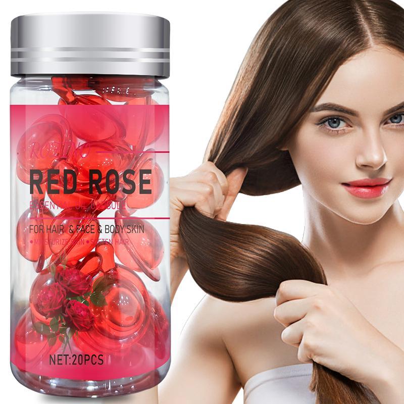 Rose Essential Oil Capsules, 20pcs box Moisturizing & Non-greasy Essential Oil for Hair Care & Skin Care, Leaving Hair Smooth and Lightweight, Skin Moisturized and Radiant