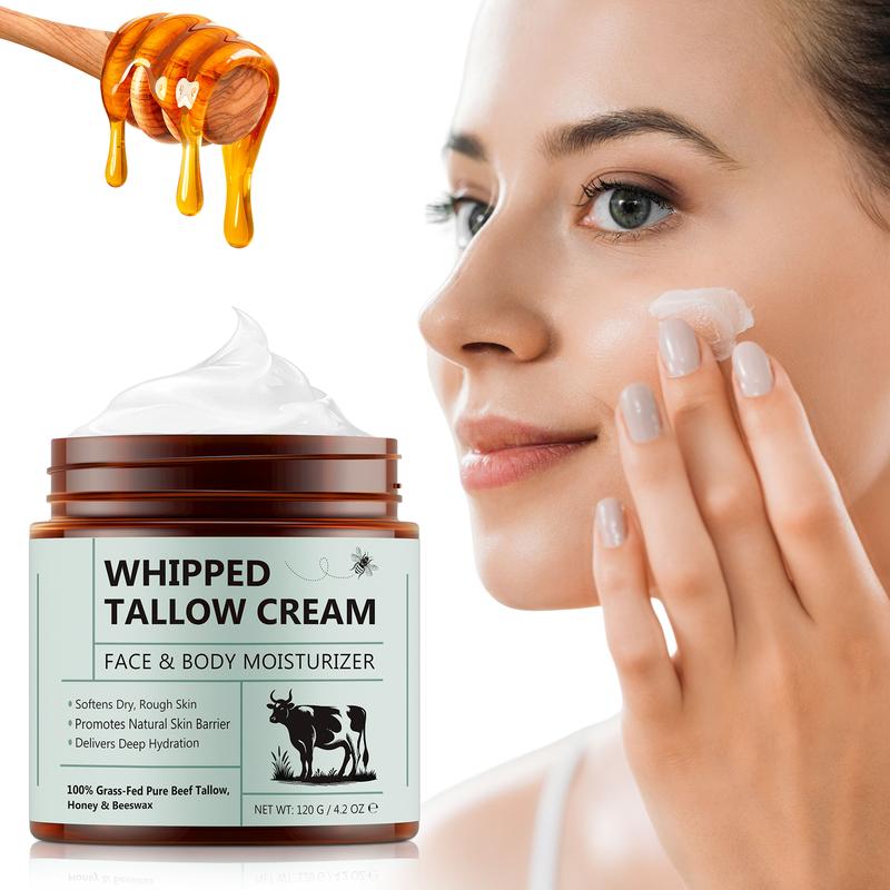 Beef Tallow and Honey Balm, Beef Tallow for Skin, Face & Body Moisturizer, Honey Beeswax, Whipped Tallow Cream Delivers Deep Hydration Skin(120G)