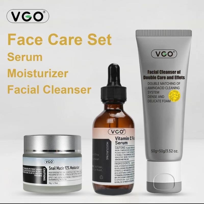 VGO Skincare Set - Vitamin C Serum, Moisturizer & Cleanser - Boost Radiance, Hydrates & Repairs   Comfort repair set facial care Cleansing Acne