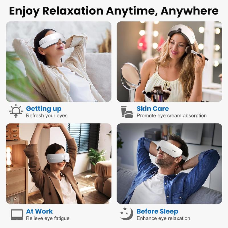 Eye Massager with Heat and Bluetooth Music–Perfect Gift for Relaxation,Migraine Relief,Eye Strain Reduction,and Improved Sleep Quality,Thanksgiving Christmas Gift