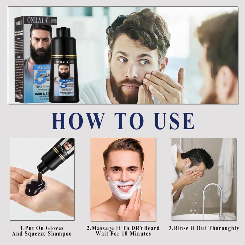 Men’s Beard Dye for Men Black in 5 Minutes & Long-Lasting Black Hair Dye for Gray Hair Coverage, Root Touch Up, Natural Beard Coloring Dye Shampoo, Simpler Hair Color for Men Beard & Mustache