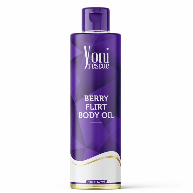 Berry Flirt Daily Moisturizing Body Oil, 4oz, with Apricot, Jojoba, Avocado Oils & Vitamin E Oil, Fast-Absorbing, Nourishes and Hydrates Skin, Skin Repair, Body Care, Ideal for All Skin Types, Berry Fragrance Moisturizer by Yoni Rescue