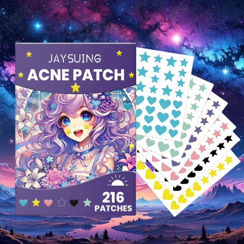 Acne Patches, 216pcs box Colorful Star & Heart Shaped Hydrocolloid Acne Cover Patches, Gentle Skin Care Products for Women & Men