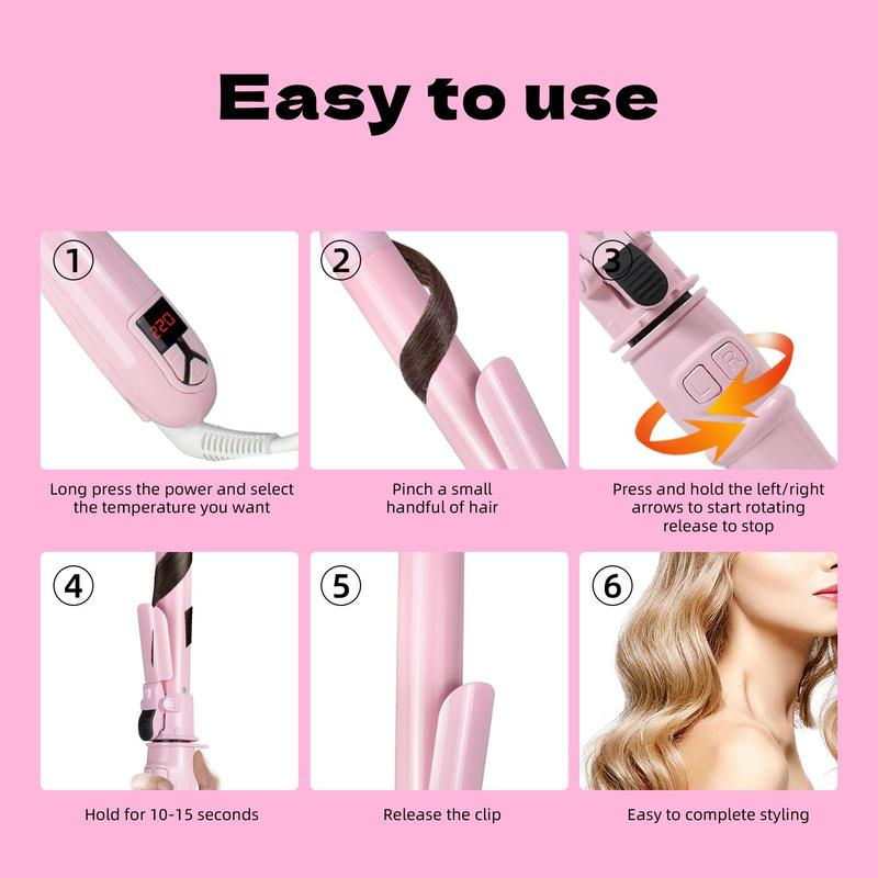 Automatic Rotating Curling Iron, Rotating Curling Iron Wand for Beach Waves, Time Saving One-touch Hair Curling Tools, Electric Heated Hair Curler