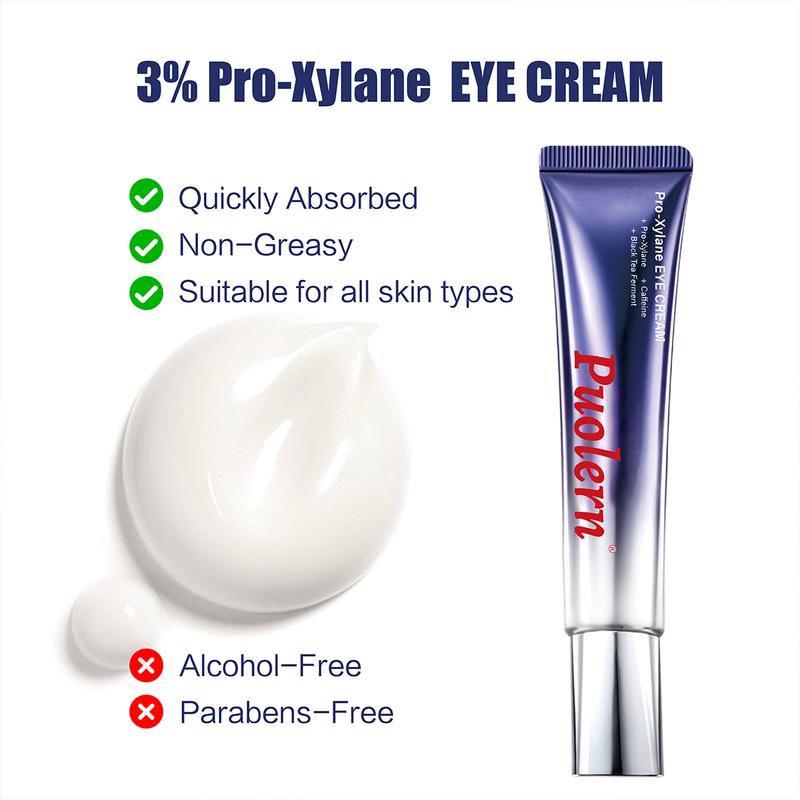 Puolern Pro-Xylane Eye Cream Wrinkle Eraser Massaging Eye Cream, Caffeine Firming Massaging Eye Cream, For Smooth Fine Lines, Puffiness and Bags Under Eyes