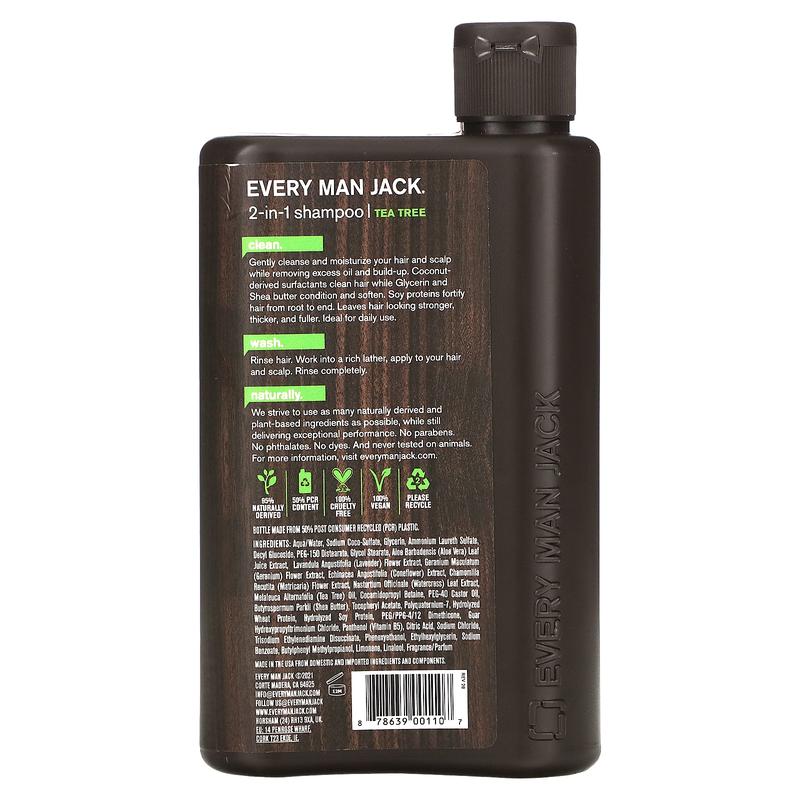 Every Man Jack 2-In-1 Thickening Shampoo & Conditioner, For Normal to Thinning Hair, Tea Tree, 13.5 fl oz (400 ml)