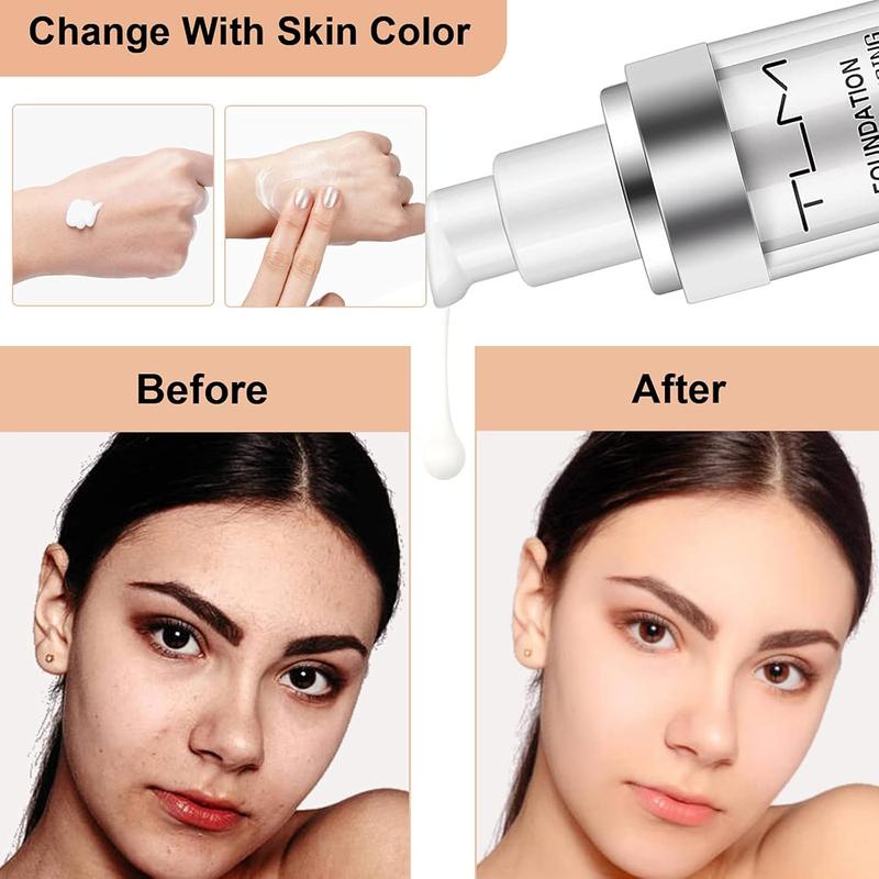 2 PACK TLM Color Changing Foundation Liquid Base, All Day Flawless Warm Skin Tone BB Cream Makeup Base Concealer for All Skin SPF15