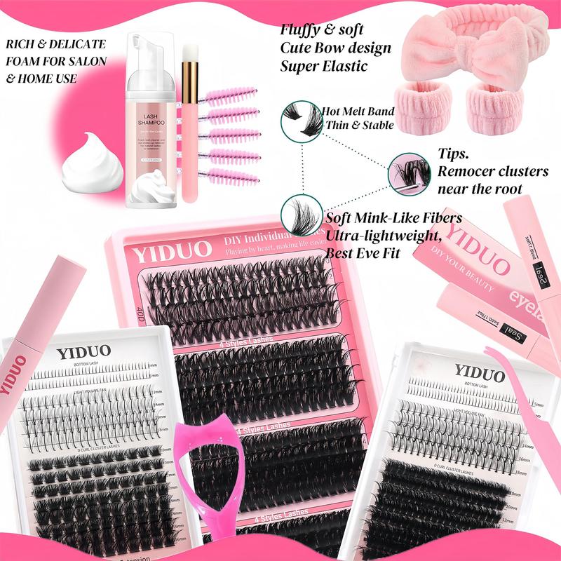 Mixed Length Individual False Eyelashes Kit, Natural Look Eyelash Extensions with Lash Bond and Seal & Remover & Tweezers & Brush & Headbands & Wristbands, Etc. Self Grafting Curl Eyelashes, Eye Makeup Enhancement False Eyelashes