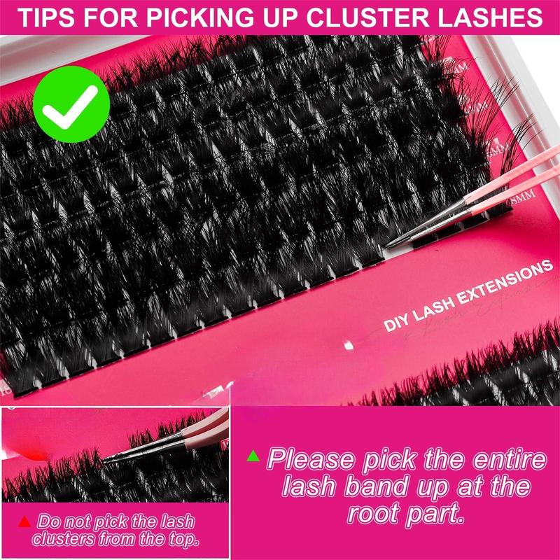 Lash Clusters Kit Fluffy 80D 100D Individual Lashes D Curl Cluster Eyelash Extensions 10-18mm DIY Lash Extension Kit Lash Bond and Seal Waterproof, Lash Applicator, Thick False Eyelashes Kit