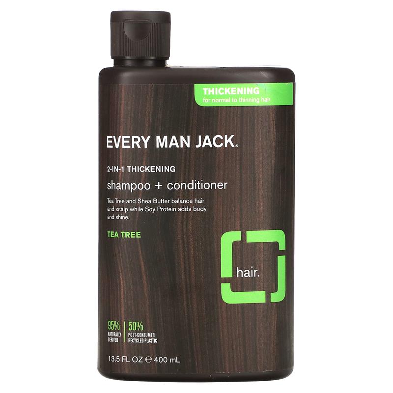 Every Man Jack 2-In-1 Thickening Shampoo & Conditioner, For Normal to Thinning Hair, Tea Tree, 13.5 fl oz (400 ml)