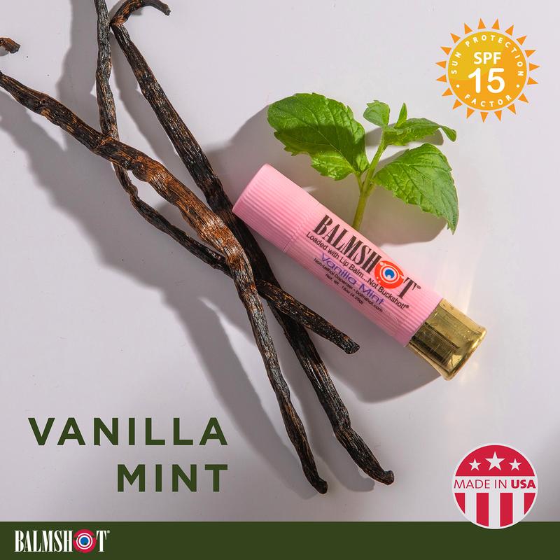 BALMSHOT Vanilla Mint Lip Balm SPF 15 {4-Pack} - 100% Moisturizing Lip Balm