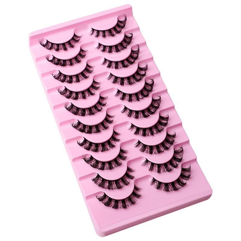 Russian Curled False Eyelashes, 10 Pairs Wispy Cluster Lashes, Natural Look Curl Eye Makeup Strip Lashes for Women & Girls Eye Extensions