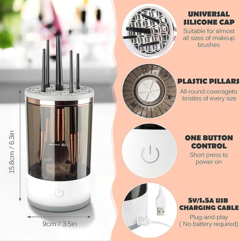 Portable Makeup Brush Cleaner, Electric Cosmetic Brush Cleaning Machine with Silicone Cap, USB Charging Makeup Brush Cleaning Tool