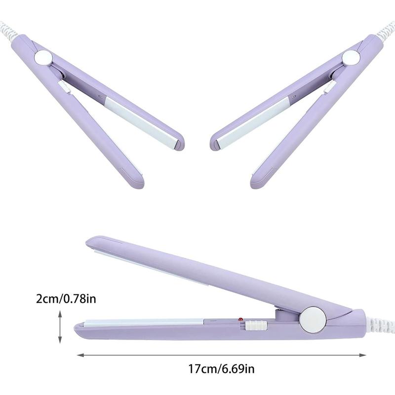 Mini Straightener 2 1 Straight and Curly Flat Iron Ceramic Tourmaline Plate 100-240V 20W US Plug (Purple)