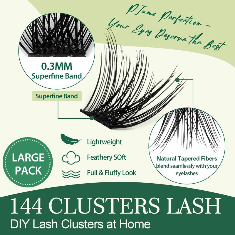 DIY Lash Extension Kit, 144pcs Lash Clusters Eyelash Extension Kit With Mascara Brush Bond And Seal Lash Glue Remover Lash Applicators Lash Brush Clean Pad For DIY Lash Extensions, Christmas Gift