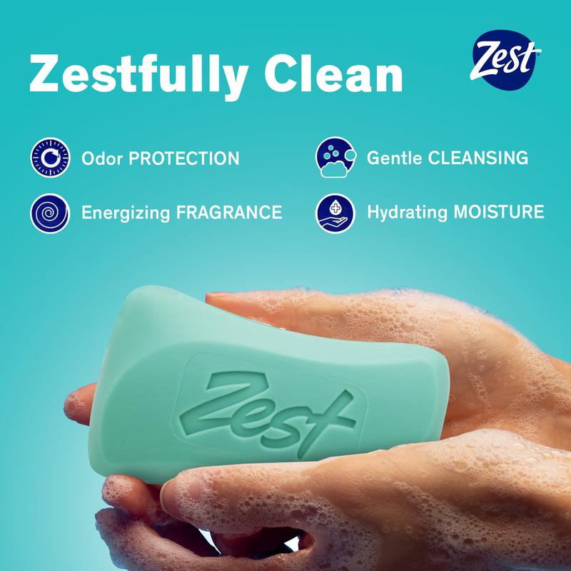 (4 pack) Zest Deodorant Bar Soap, Hydrating Moisture for All Skin Types, Aqua, 4 oz, 8 Bars Body Care Cleansing