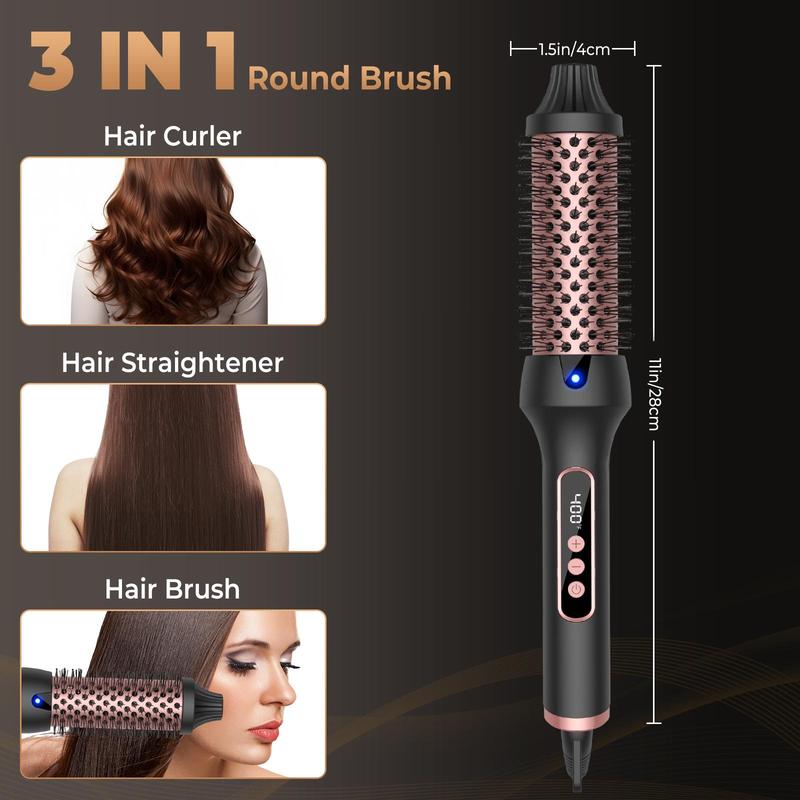 Dual Voltage Hair Curling Brush for Beach Waves, Heated Round Brush, Thermal Brush, Digital Display 9 Heat Settings Hair Curler Iron, Hair Styling Tool for Home & Travel, Christmas & Fall Gifts