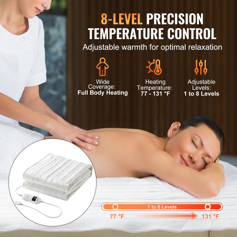 VEVOR Massage Table Warmer Heating Pad, Professional SPA Massage Bed Warmer, High-Quality Polyester Heating Pad with 3-Level Timer, 8 Heat Settings, Overheat Protection for Massage Bed Spa, 70