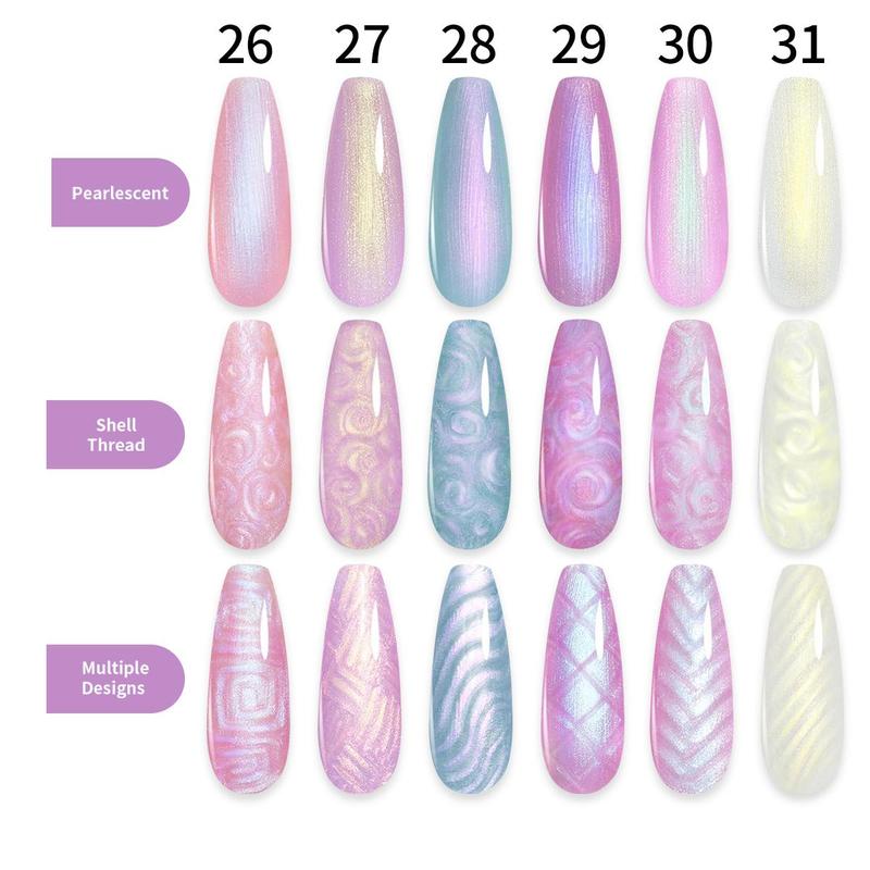 Pearl Color Gel Nail Polish, 6 Counts set Shimmer Pearl White Pink Purple Mermaid Nail Drawing Summer Gel Polish, Soak Off UV LED Gel Polish