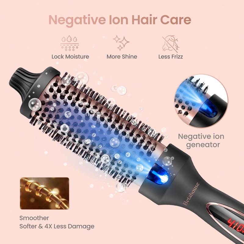 Betahouse Thermal Brush Curling Iron, Heated Round Straightening Curly style, 1.5 Inch 9 Heat Temps Hot Ionic Hair Curler beauty tools Adjustable Temperature straightening bristle brush curling hair iron