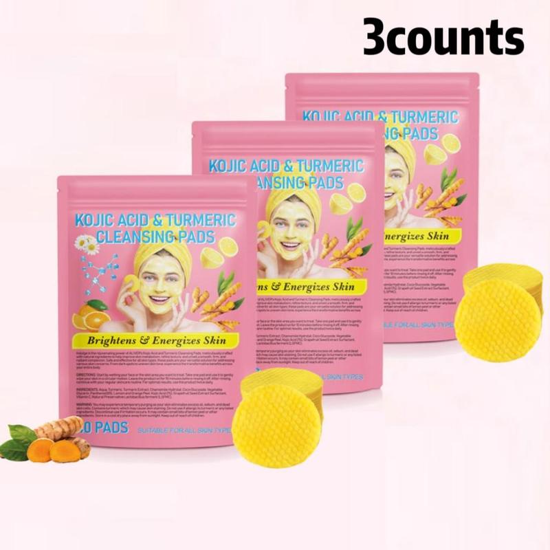 ALIVER Curcumin Turmeric Cleansing Cotton Pads, 3 Packs, Cleansing Face, Exfoliating, Easy To Carry, Facial Luster, Facial Radiance, Suitable for All Skin Types, After The Use Of Cream in The Application Of The Effect Is Better