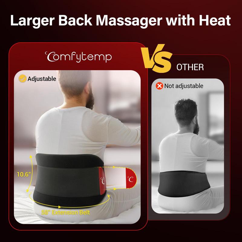 Comfytemp Large Cordless Heating Pad with Massager for Back, App Control Portable Back Massager with Heat, Wireless Heating Pads for Cramps, Wearable Lower Back Massager Gifts for Dad Mom Comfort