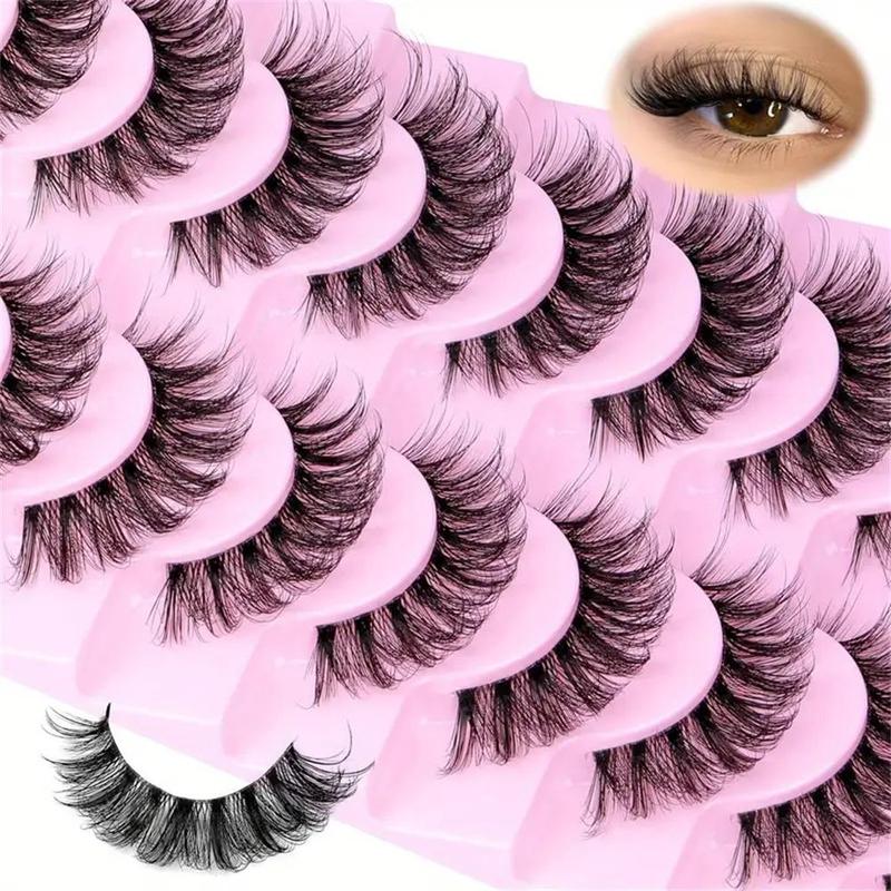 Fluffy False Eyelashes, 10 Pairs Wispy Cat Eye Look Faux Cluster Lashes, Natural Curling Eye Makeup Strip Lashes, Full Volume Eyelash for Lashes Extensions