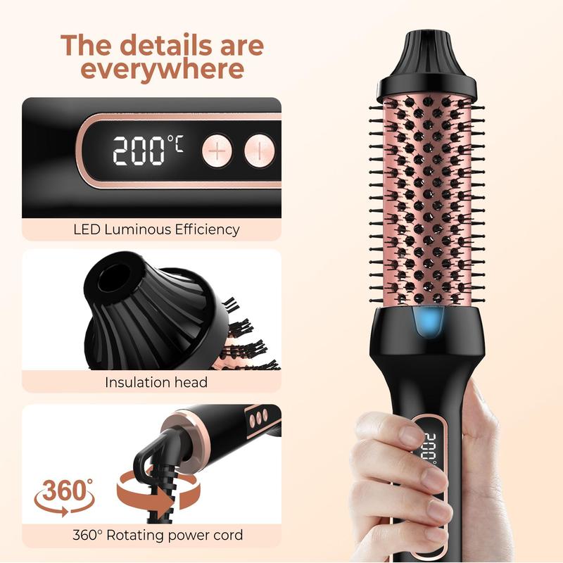 Dual Voltage Hair Curling Brush for Beach Waves, Heated Round Brush, Thermal Brush, Digital Display 9 Heat Settings Hair Curler Iron, Hair Styling Tool for Home & Travel, Christmas & Fall Gifts