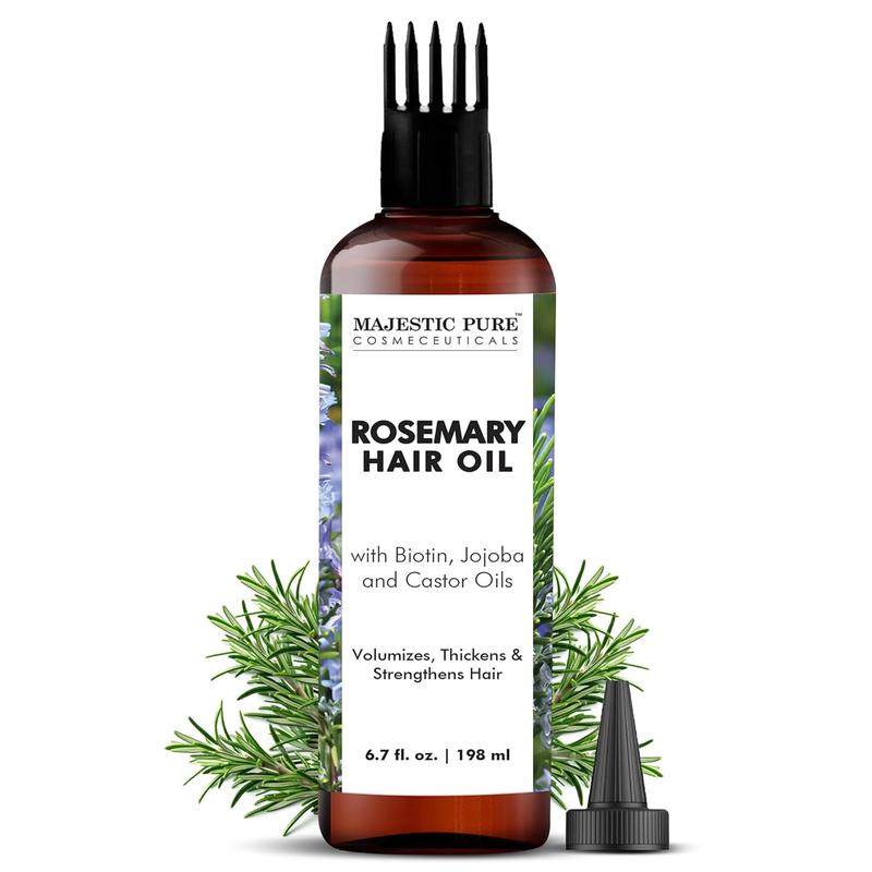 MAJESTIC PURE 100% Pure Rosemary Oil For Hair Growth (6.7 fl oz) Infused With Biotin | Hair Strenghtening Treatment | Nourishing & Volumizing | With Jojoba Oil & Castor Oil | Non GMO Verified