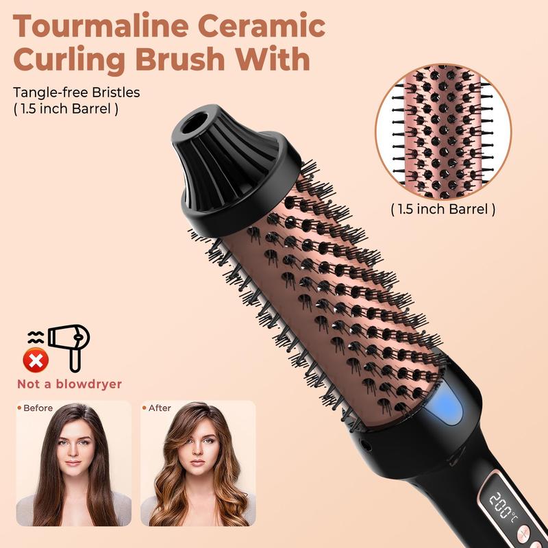 Dual Voltage Hair Curling Brush for Beach Waves, Heated Round Brush, Thermal Brush, Digital Display 9 Heat Settings Hair Curler Iron, Hair Styling Tool for Home & Travel, Christmas & Fall Gifts