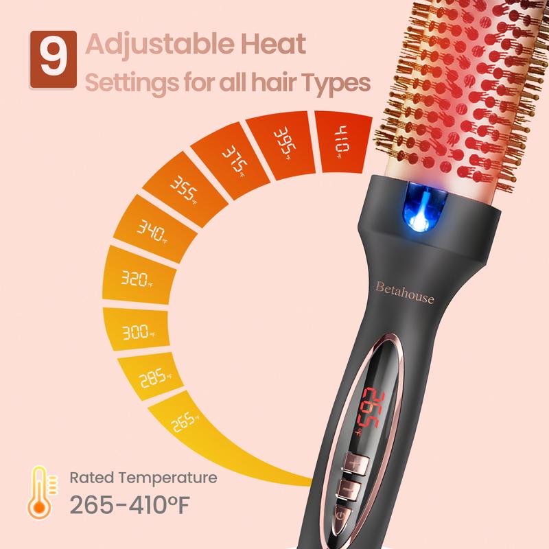 Betahouse Thermal Brush Curling Iron, Heated Round Straightening Curly style, 1.5 Inch 9 Heat Temps Hot Ionic Hair Curler beauty tools Adjustable Temperature straightening bristle brush curling hair iron