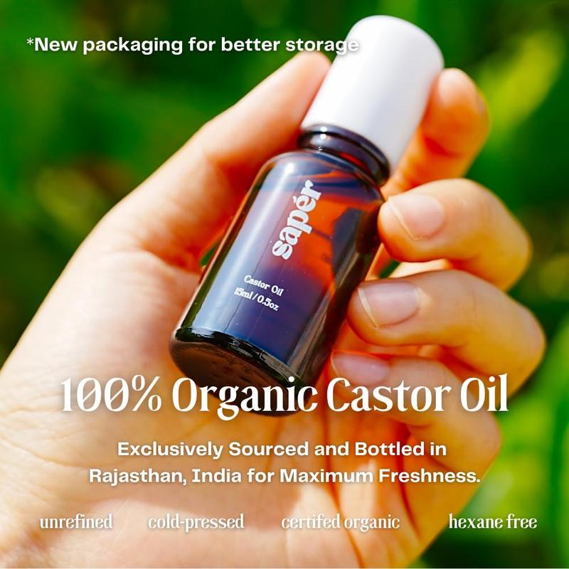 Glass Bottle Castor Oil Roll On for Mess Free Application - Certified Organic 100% Pure Castor Oil, Cold Pressed Hexane Free Unrefined Oil for Hair Growth, Lashes, Eyebrow, Skin - Vegan, Single-Origin