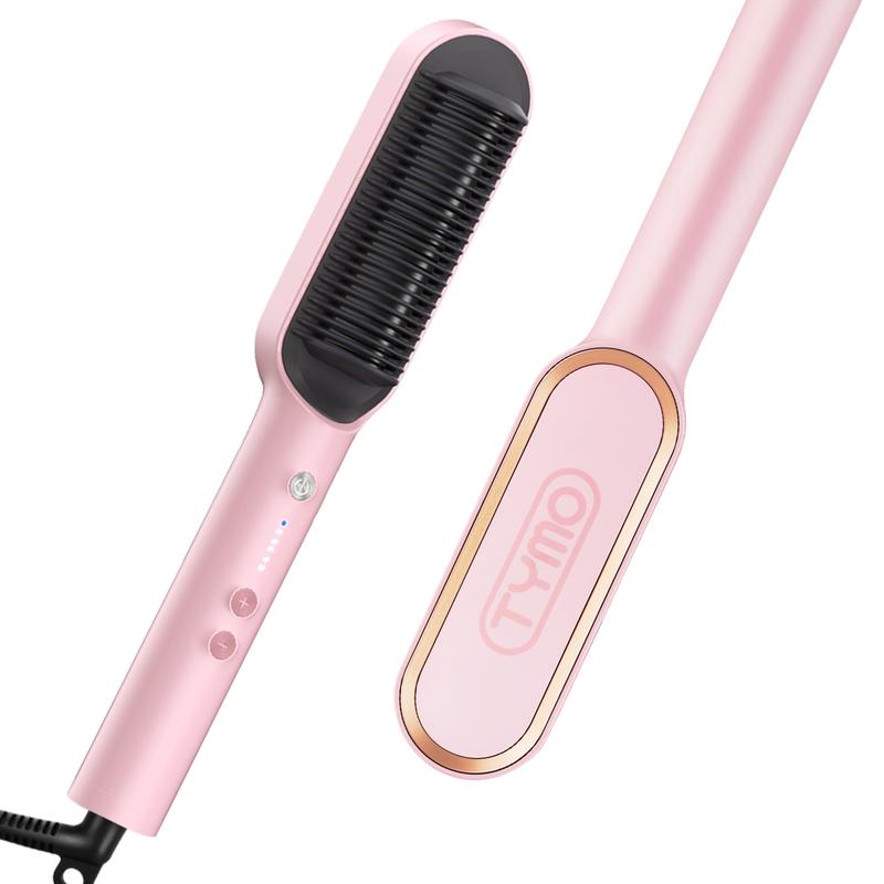 TYMO Ring Hair Straightener Brush, Straightening Iron with Built-in Comb, 20s Fast Heating & 5 Temp Settings & Anti-Scald, Perfect for Professional Salon Result at Home Comfort ty mo pink hairstraightener muk straightener Curler Hair Curler