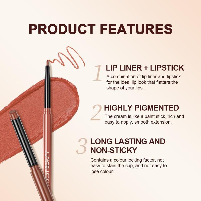 2pcs set Lipstick & Lip Liner, Matte Lipstick, Waterproof Non-stick Cup, Long Lasting Lip Liner, Moisturizing Lip Kit