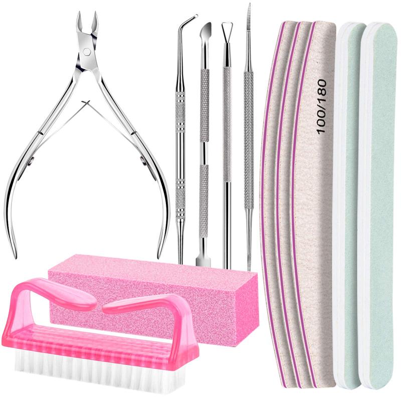 Tool Kit, Nail Files 100 180, Nail Buffer Block, Cuticle Nippers, Cuticle Trimmer, Pusher, Nail Lifter Manicure for Ingrown Toenails