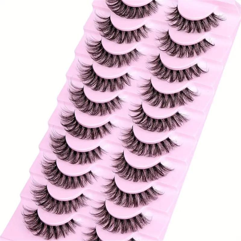 Fluffy False Eyelashes, 10 Pairs Wispy Cat Eye Look Faux Cluster Lashes, Natural Curling Eye Makeup Strip Lashes, Full Volume Eyelash for Lashes Extensions