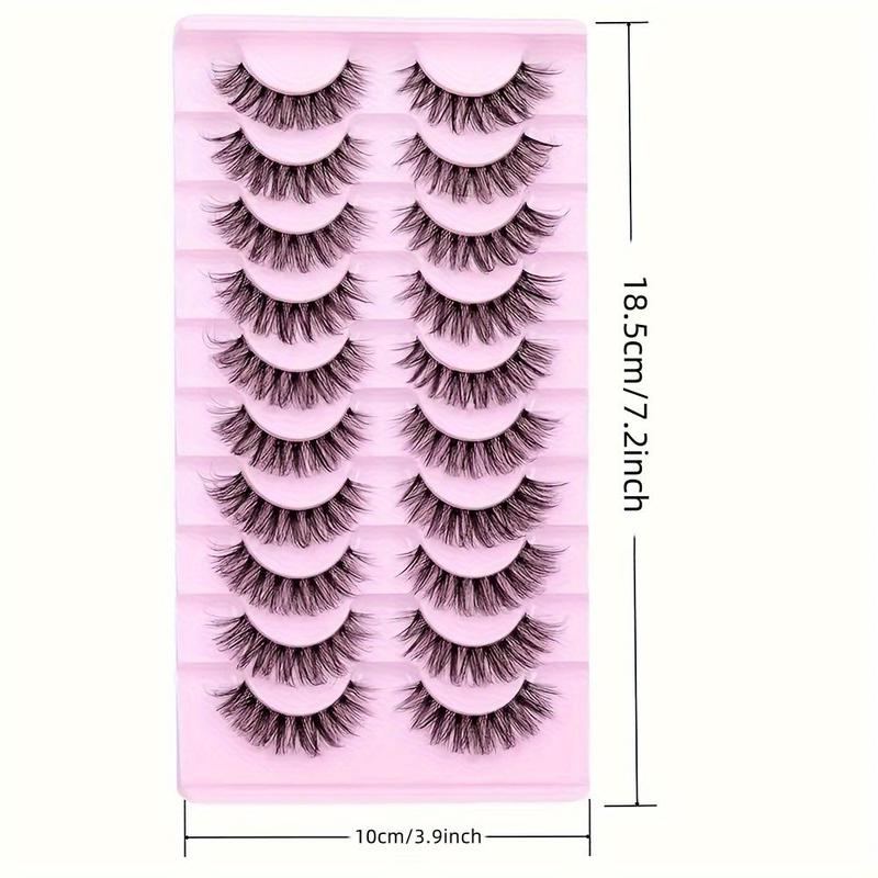 Fluffy False Eyelashes, 10 Pairs Wispy Cat Eye Look Faux Cluster Lashes, Natural Curling Eye Makeup Strip Lashes, Full Volume Eyelash for Lashes Extensions