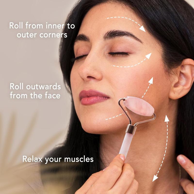 Face Massager Rose Quartz Face Roller & Gua Sha Facial Tool Set, Lymphatic Drainage Massage Tool for Self Care, Muscle Tension Relief, Skin Care Gift for Men Woman