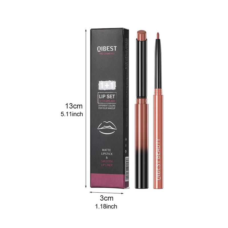 2pcs set Lipstick & Lip Liner, Matte Lipstick, Waterproof Non-stick Cup, Long Lasting Lip Liner, Moisturizing Lip Kit