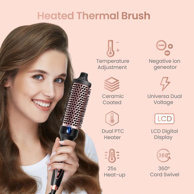 Betahouse Thermal Brush Curling Iron, Heated Round Straightening Curly style, 1.5 Inch 9 Heat Temps Hot Ionic Hair Curler beauty tools Adjustable Temperature straightening bristle brush curling hair iron