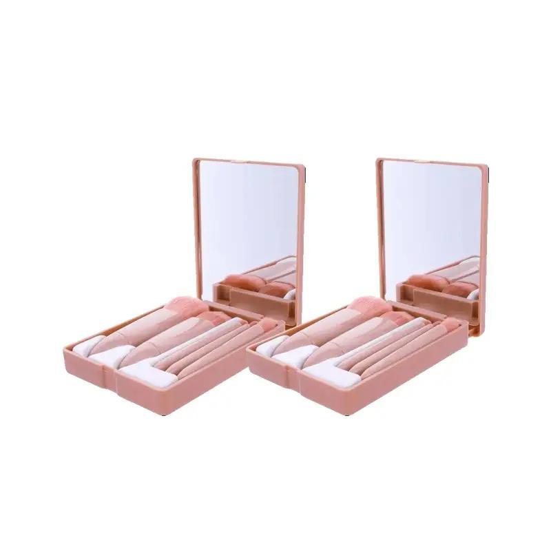 Portable Makeup Brush Set with Mirror Case, 5 Counts set Mini Makeup Brushes for Foundation, Powder, Cosmetic Gift, Cosmetic Products, Christmas Gift