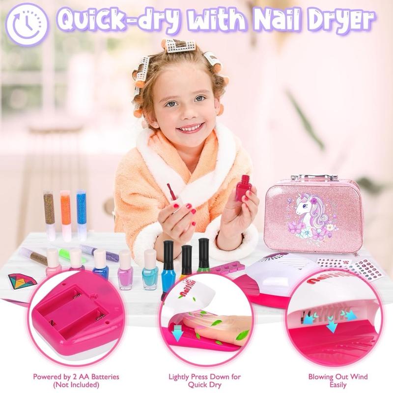 Nail Art Kit for Girls with Nail Dryer & Polish Pen - Non-Toxic Quick Dry Nail Polish Set for Kids - Birthday Christmas Gift