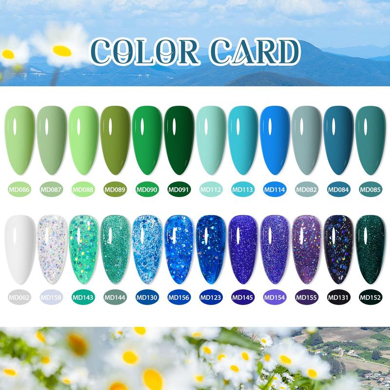 Colorful Gel Nail Polish Set, 24pcs set Green Blue Collection Soak off UV Gel LED Lamp Nail Art Gel, Long Lasting Nail Art DIY for Women & Girls