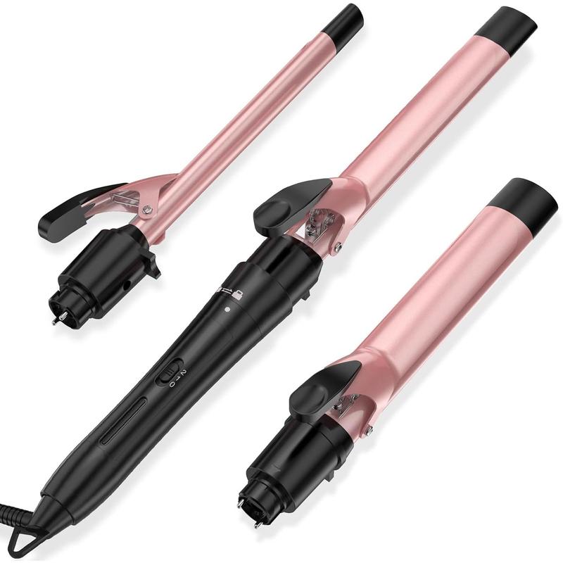 Curling Iron 3 in 1 Barrel Curling Wand Set Curler and Waver(0.75"-1"-1.25"), Dual Voltage Curl Hair Styler Tool for Oval Curling Wand