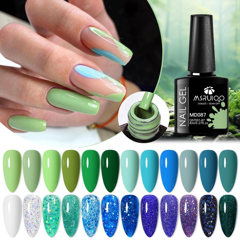 Colorful Gel Nail Polish Set, 24pcs set Green Blue Collection Soak off UV Gel LED Lamp Nail Art Gel, Long Lasting Nail Art DIY for Women & Girls