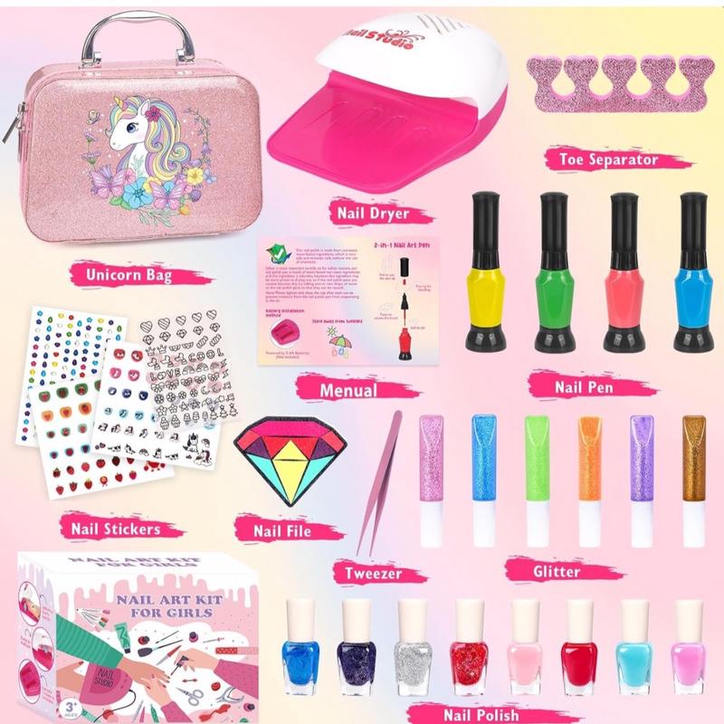 Nail Art Kit for Girls with Nail Dryer & Polish Pen - Non-Toxic Quick Dry Nail Polish Set for Kids - Birthday Christmas Gift