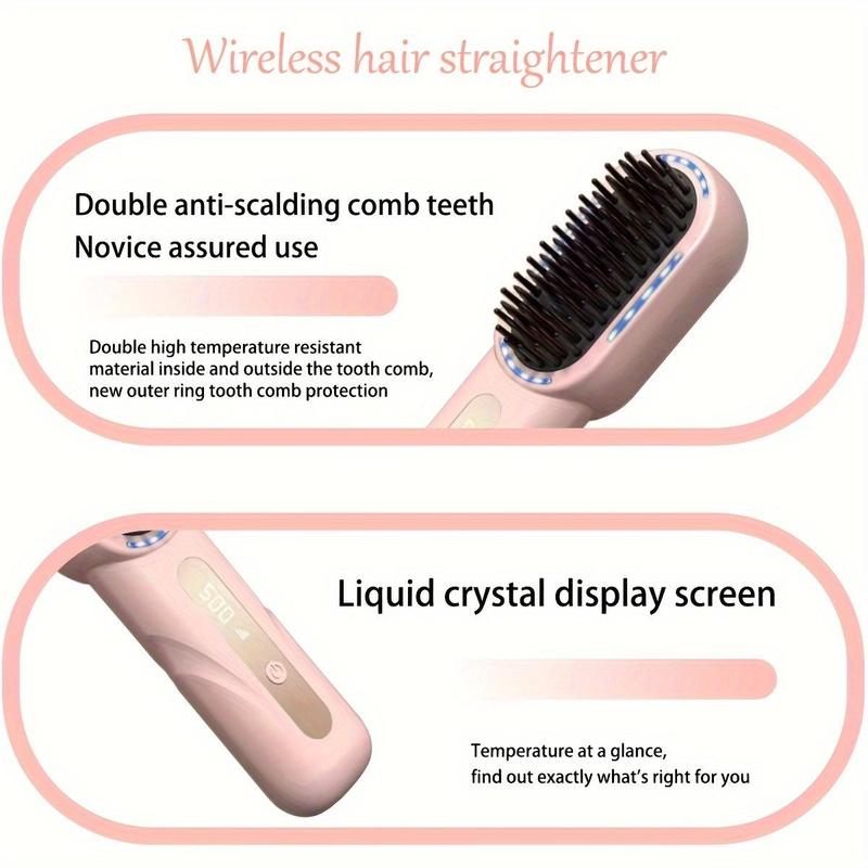 Rechargeable Hair Straightening Brush, 1 Count Wireless Hair Straightener with Adjustable Temperature Setting & Blue Light Sterilization Function